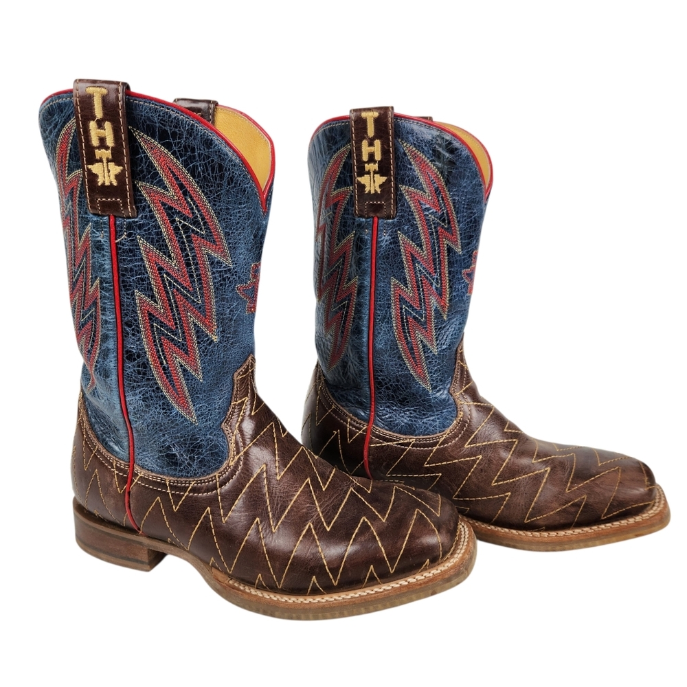 Tin Haul Lightning Fast Brown Blue Leather Boots Special Edition Kids Size 5